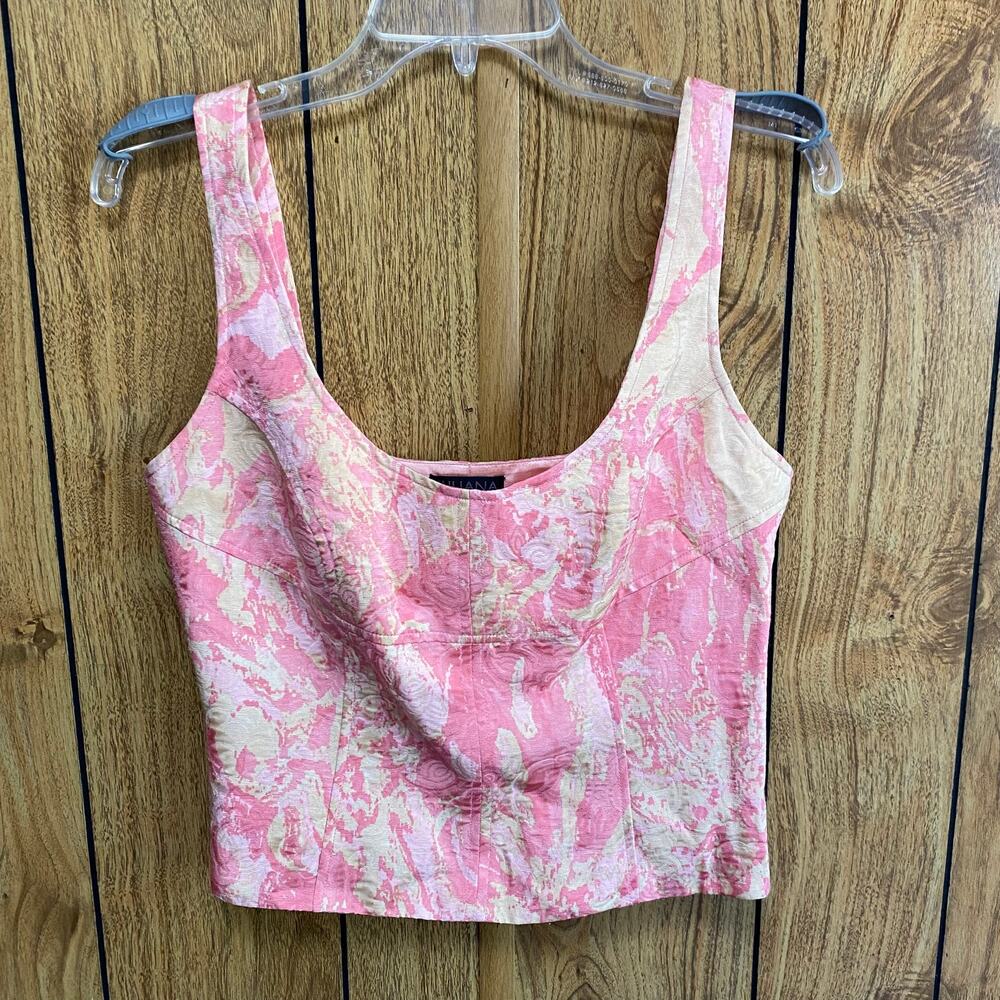 Juliana Collezione Silk Blend Textured Crop Top Pink Beige SZ 2